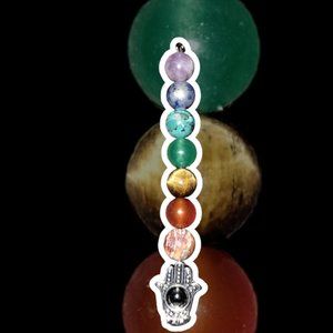 7 Chakra 3 inch Pendant with Hematite Ground Hamsa